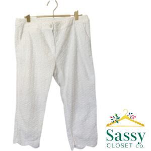 Lulu-B Textured White Cotton Capris Scalloped Hem Pockets Size 8 EUC